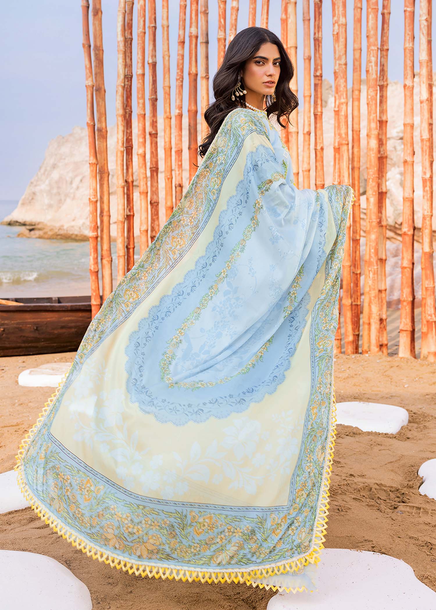 3 Piece Stitched Lawn Embroidery Dress - Ready To Wear