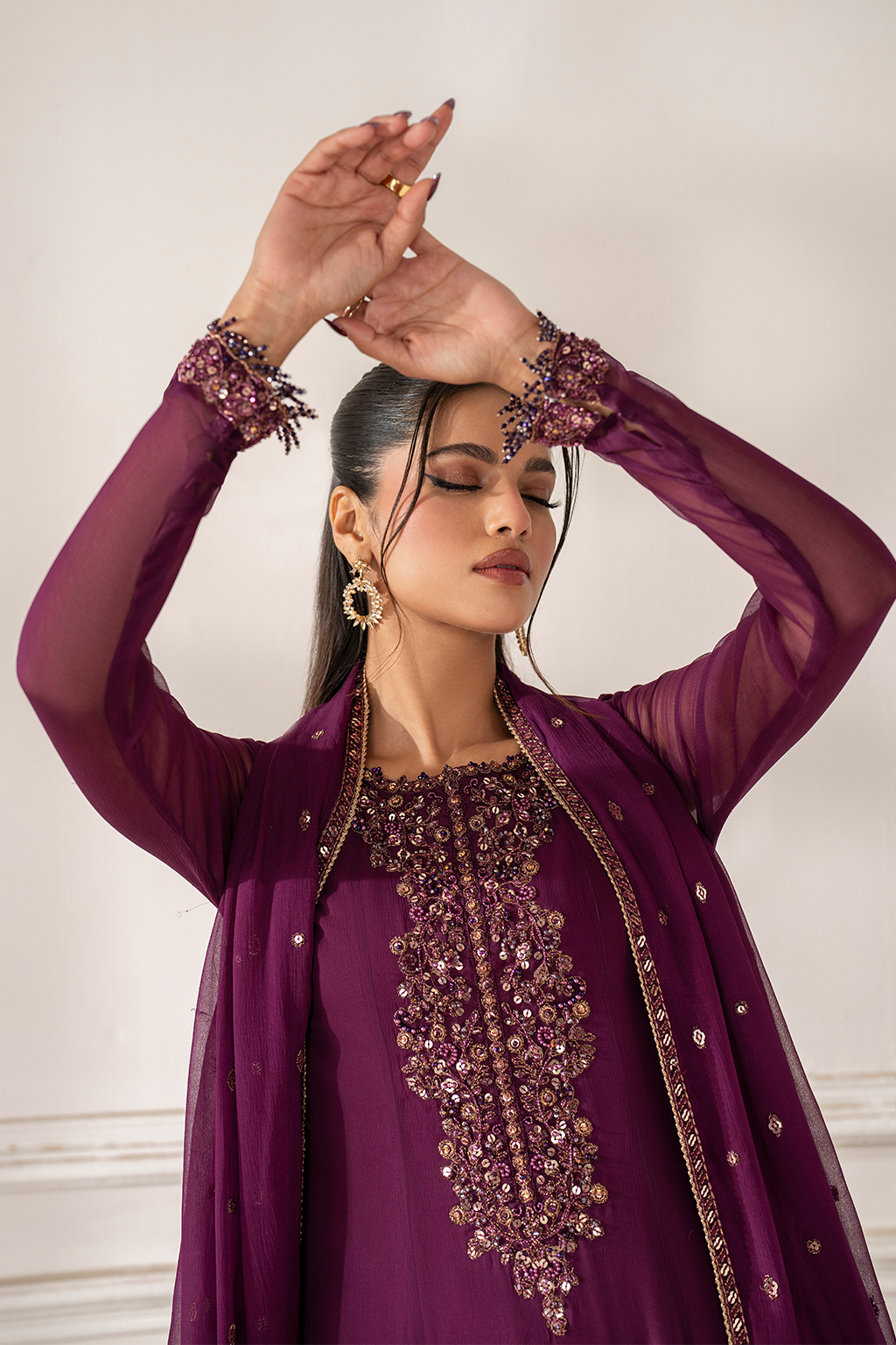 3 Piece Stitched Chiffon Suit - Ready To Wear