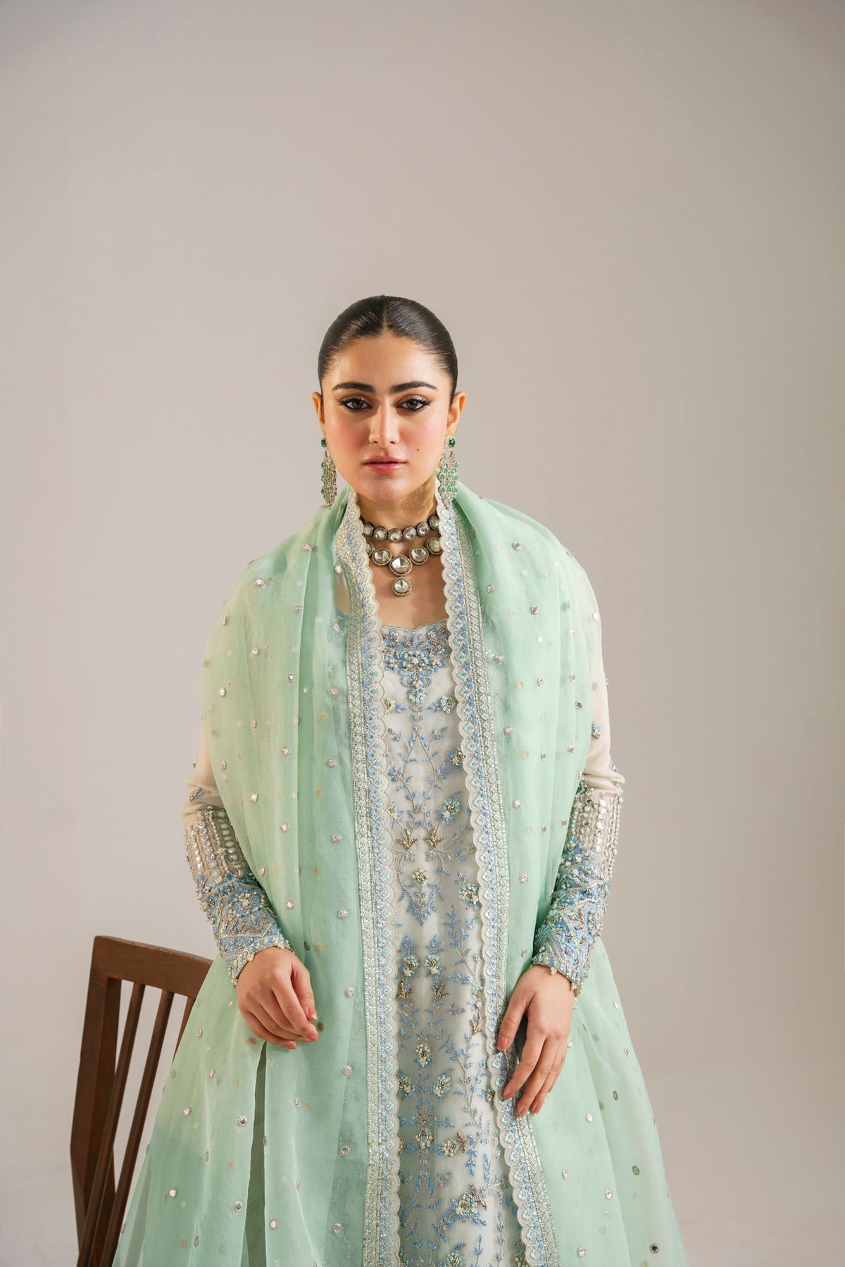 3 Piece Stitched Organza Suit - Ready To Wear