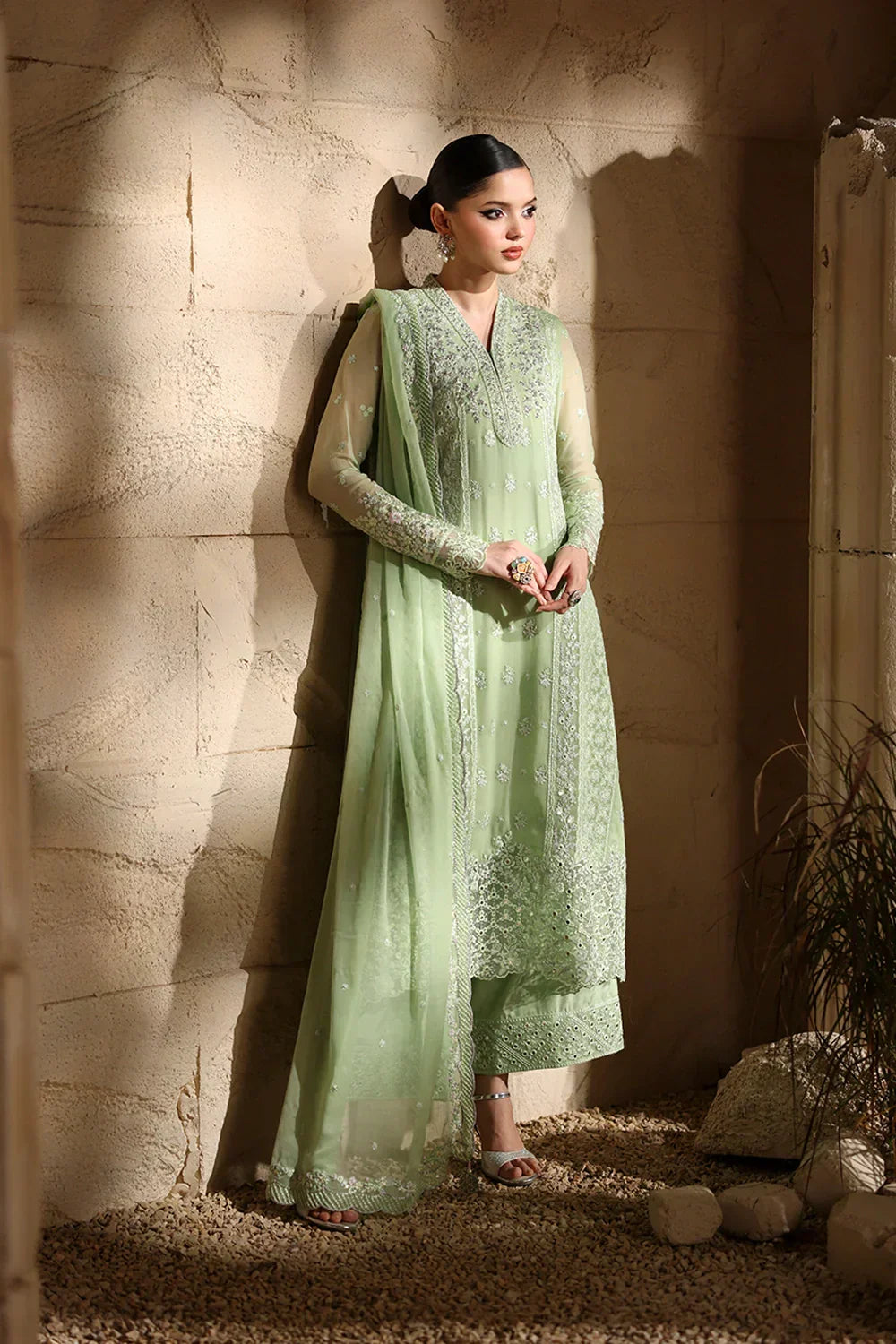 03-Piece Chiffon Suit With Embroidery - Ready To Wear