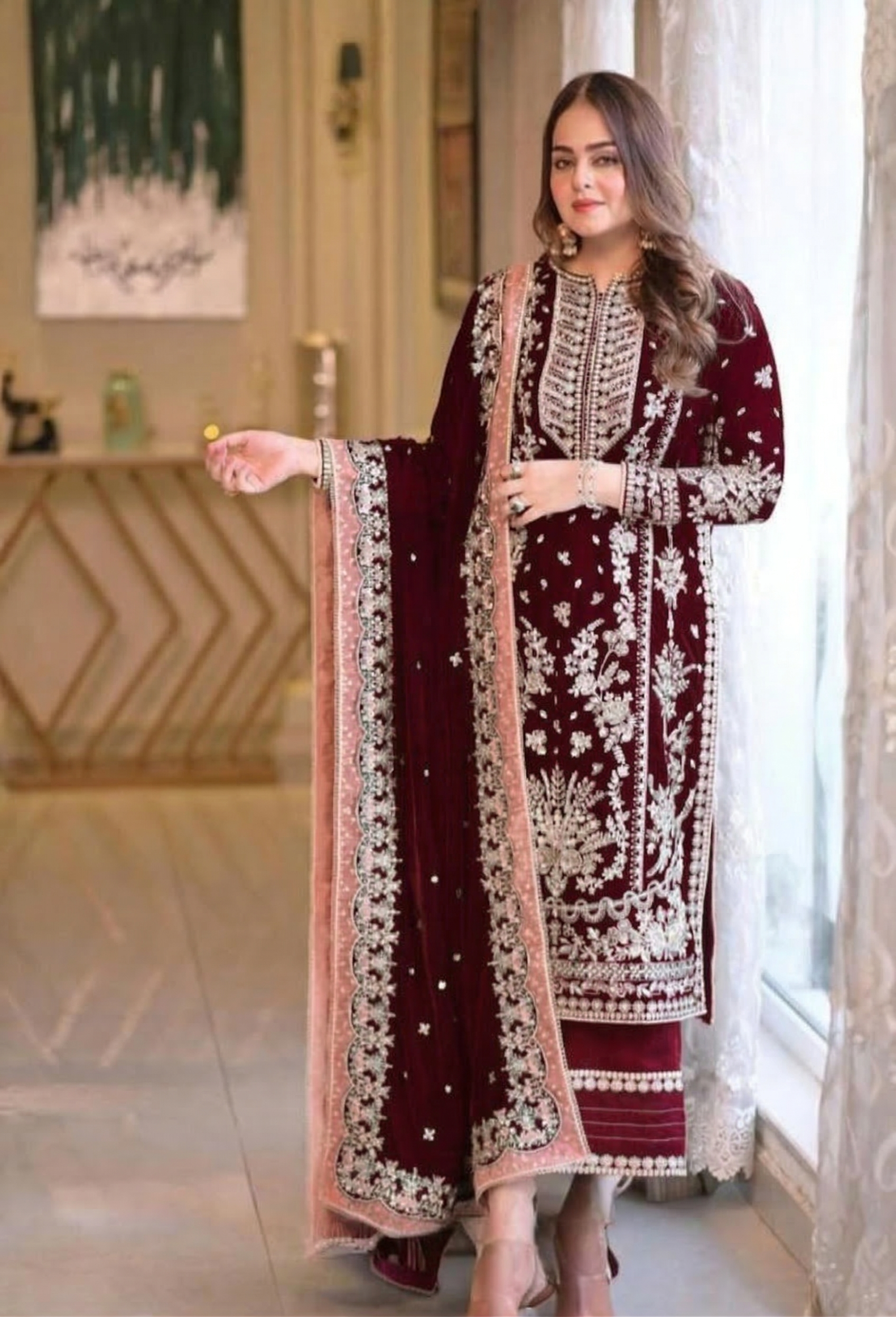 03-Piece Chiffon Suit With Fully Embroidery - Ready To Wear