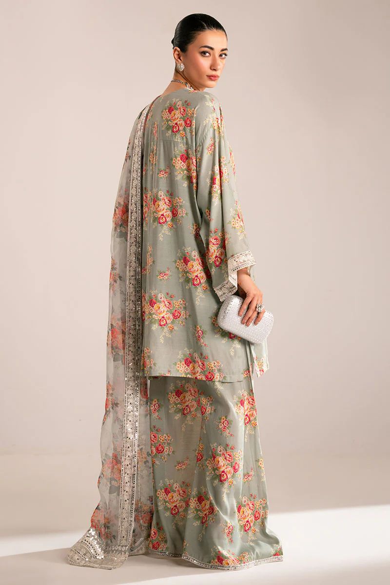 3 Piece Stitched Silk Suit - Ready To Wear
