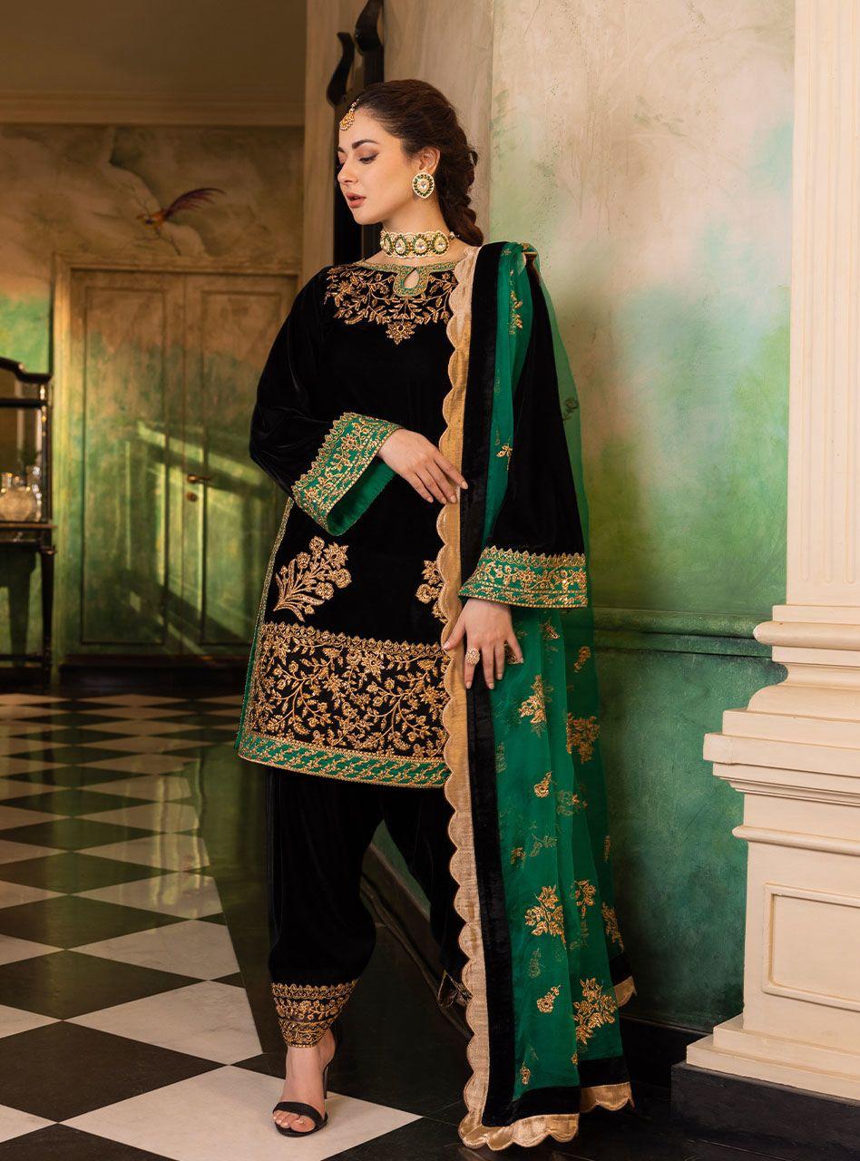 3 Piece Stitched Velvet Suit - Ready To Wear