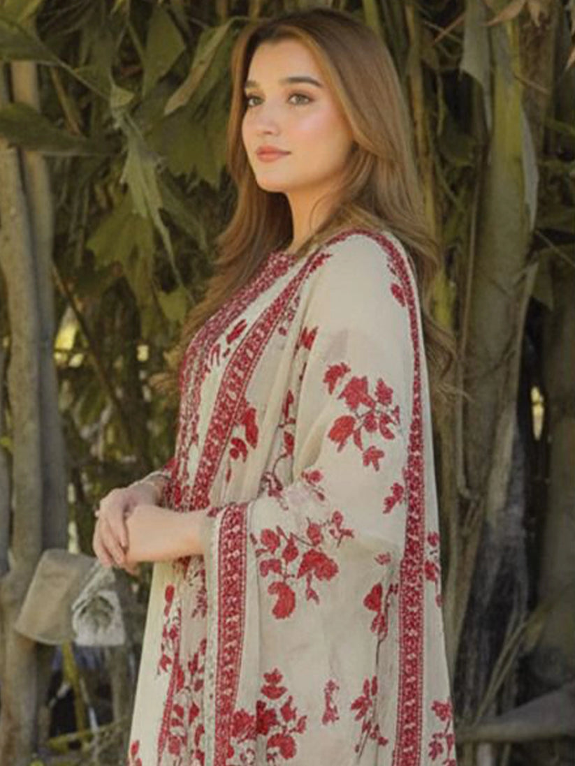 3 Piece Stitched Printed Lawn Suit - Ready To Wear