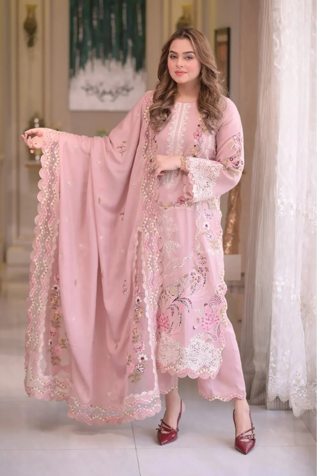 Blush Pink - 3 Piece Embroidered Lawn Suit | Ready To Wear