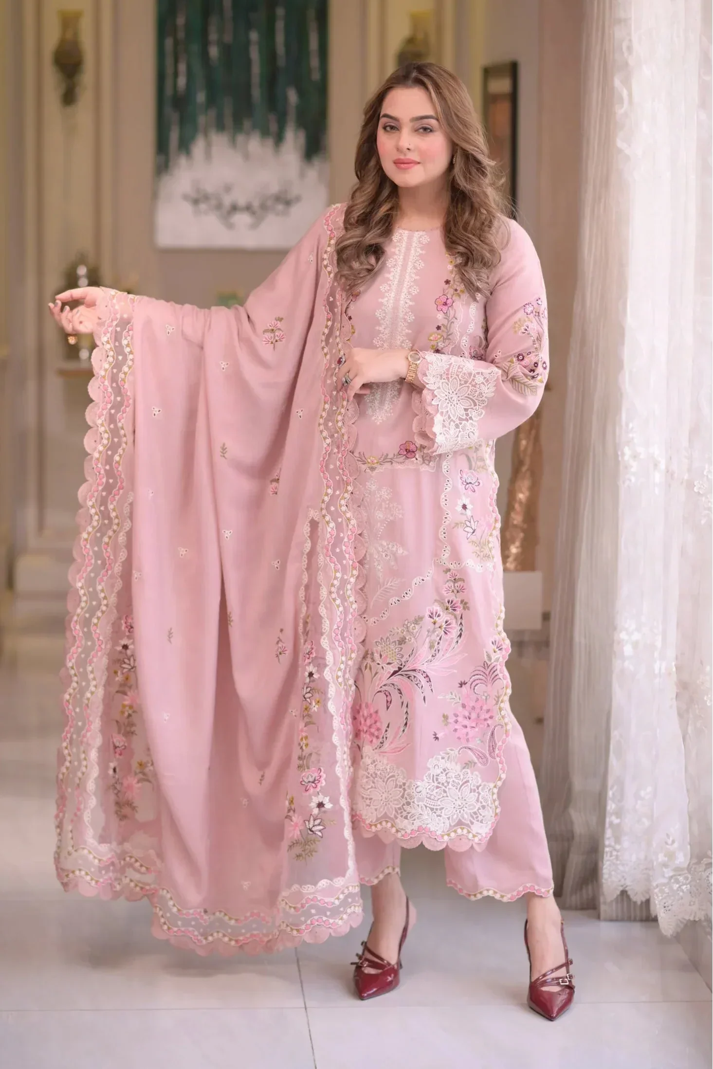 Blush Pink - 3 Piece Embroidered Lawn Suit | Ready To Wear