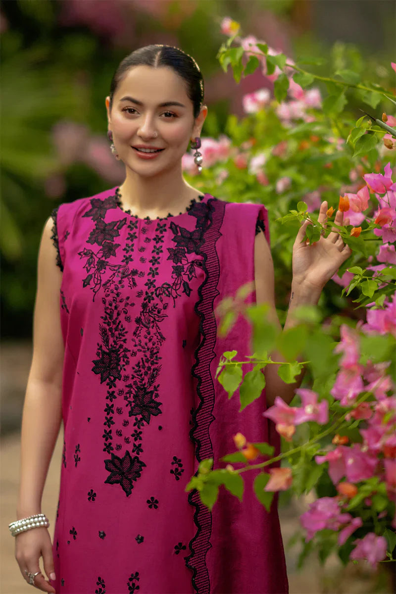 Shocking Pink - Embroidered Lawn Suit With Net Dupatta | Ready To Wear